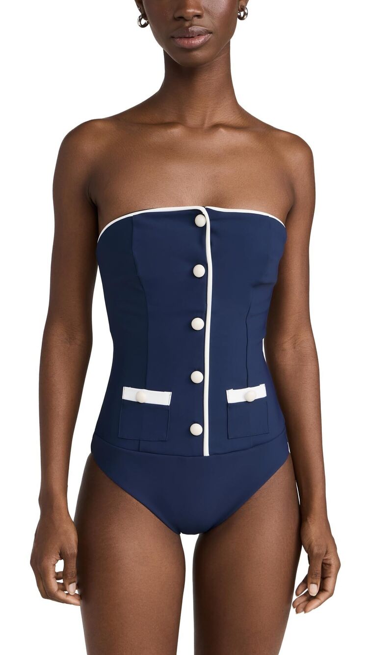 SIMKHAI Women's Navy/White Scout Bustier One-Piece L NWT